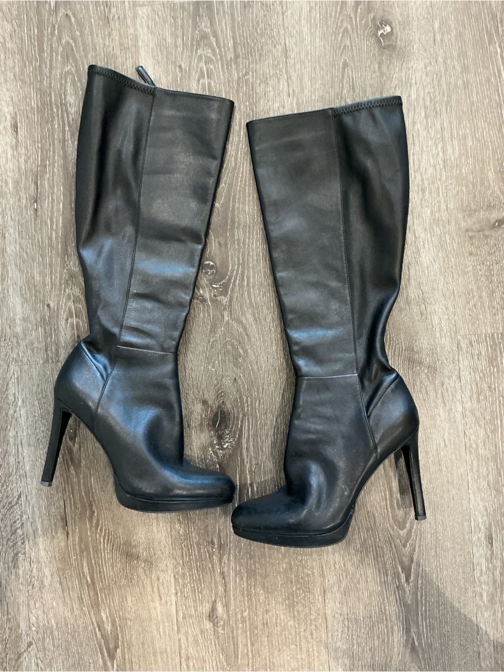 Nine West Women's Leather Black Boots, Wide Calf Size 8, “Quizme” Style Side Zip